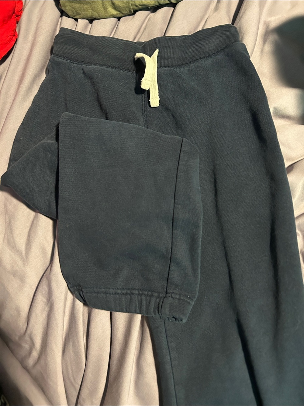 Lands' End Dark Charcoal Pull-On Joggers with Ivory Drawstring